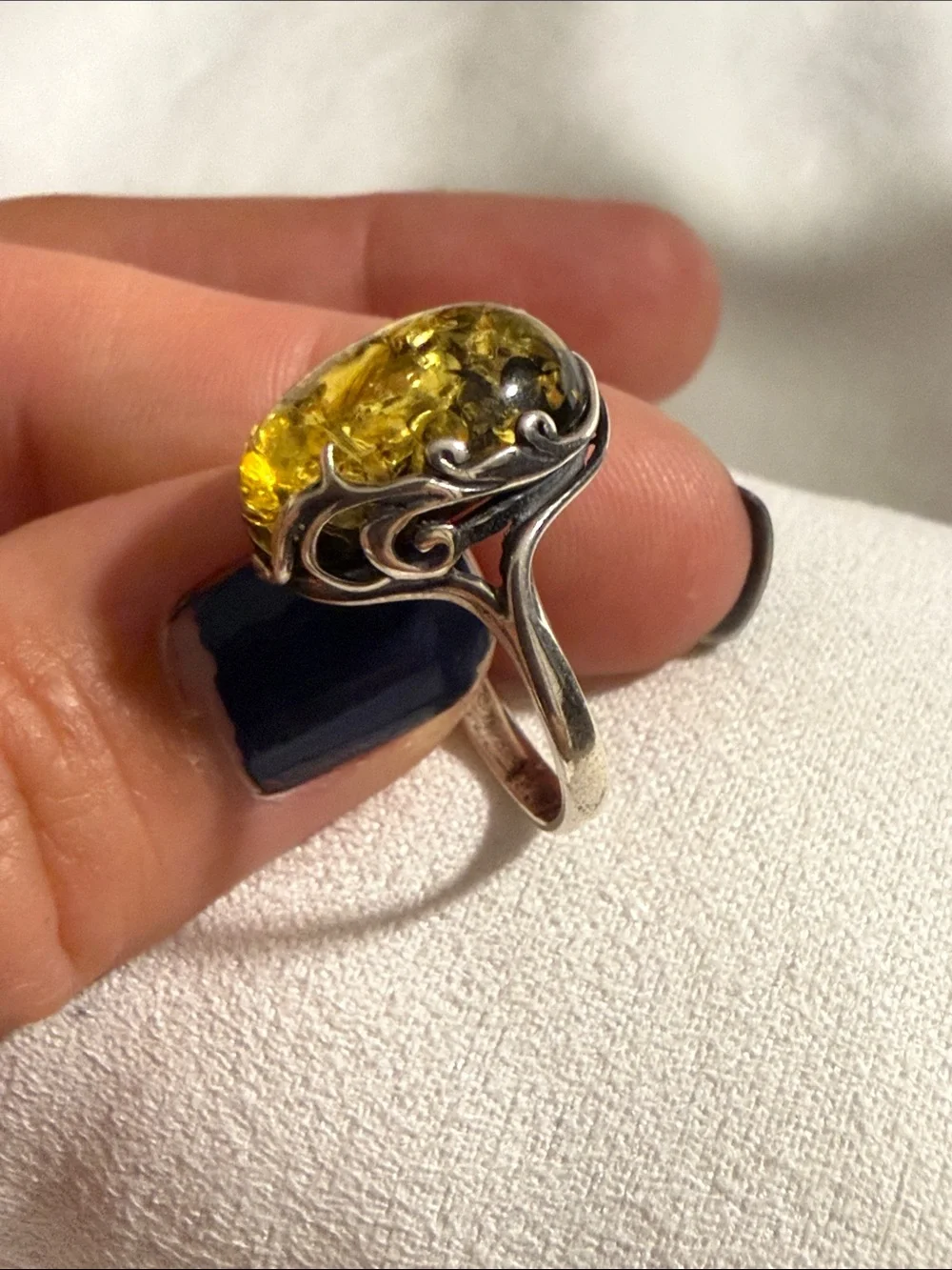 Sterling Silver Green Amber size 6